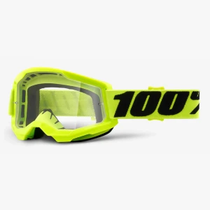 Gogle 100% STRATA 2 FLUO YELLOW (Szyba Przezroczysta Anti-Fog, LT 88%-92%)